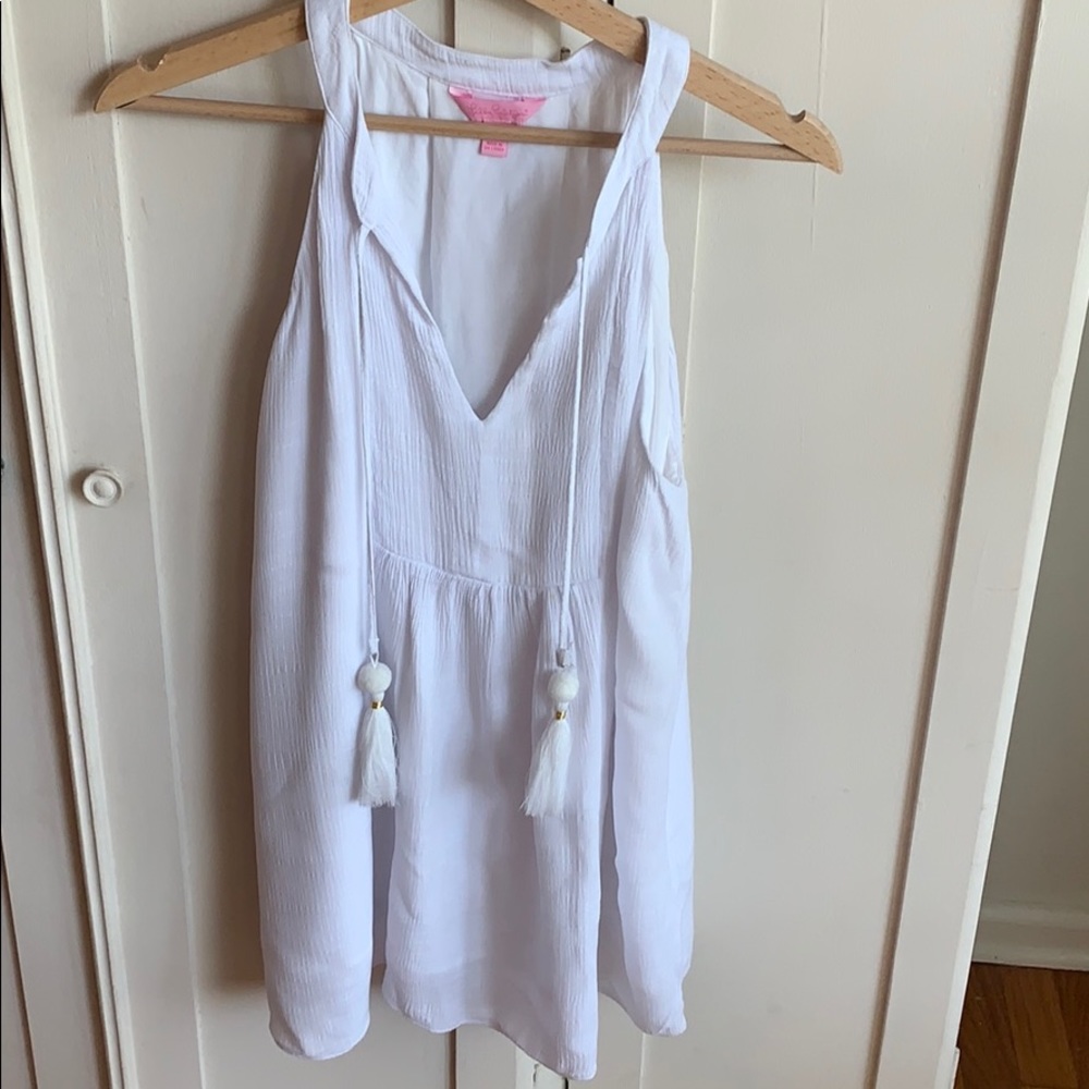 Lilly Pulitzer White lined tank with tassels
